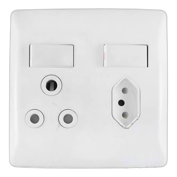Diamond Combo Socket 1×164-1 plus 1×164-2 Switched on 4×4 yoke with White Coverplate