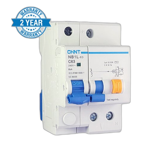 Chint Nb1L 2 Pole 6Ka 63Amp Earth Leakage + Overload