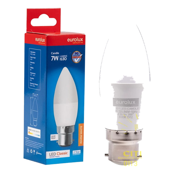 Eurolux Candle Plastic Classic 7w LED B22 3000K