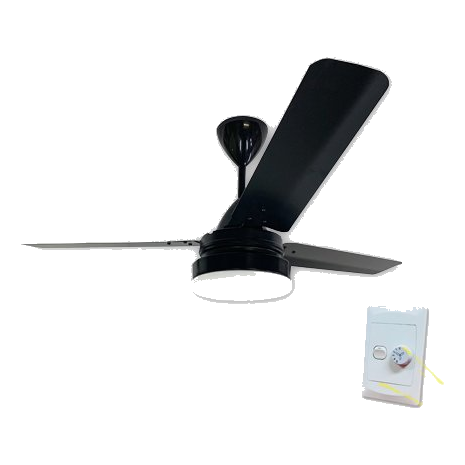 Solent High Breeze Black Aluminium Ceiling Fan + Cleo Light + Controller