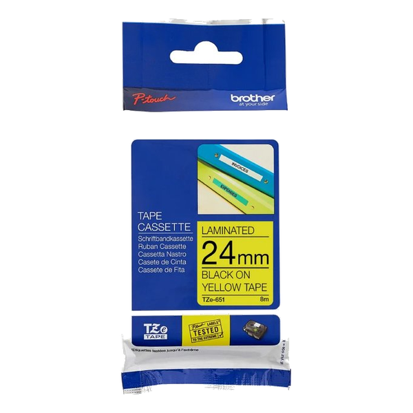 Brother TZe-651 Black on Yellow Laminated Tape 24mm