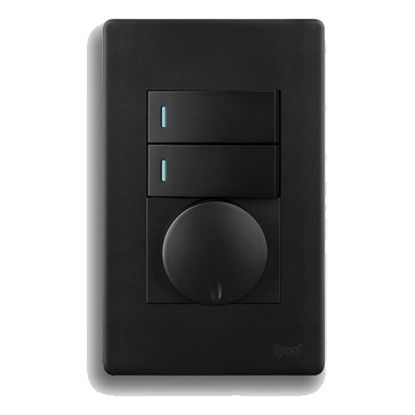 Synerji Deco 2X4 Rotary Dimmer + 2 Lever Switch, Matt Black
