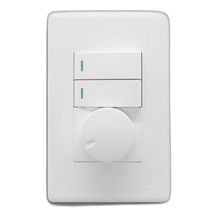 Synerji Deco 2X4 Rotary Dimmer + 2 Lever Switch, White
