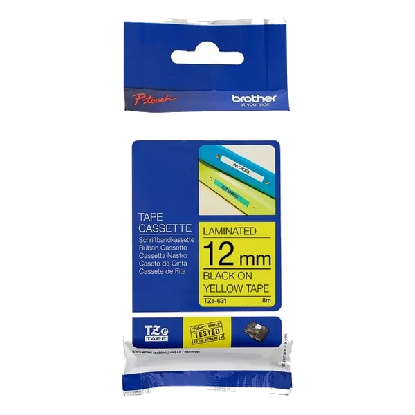 Brother 12mm Black On White Tape