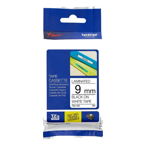 Brother TZe-221 Black on White Laminated Tape 9mm