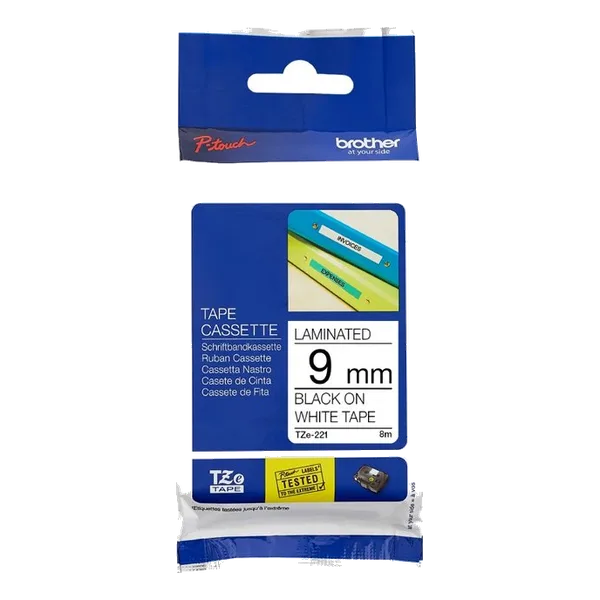 Brother TZE-221 Black on White Laminated Tape 9mm