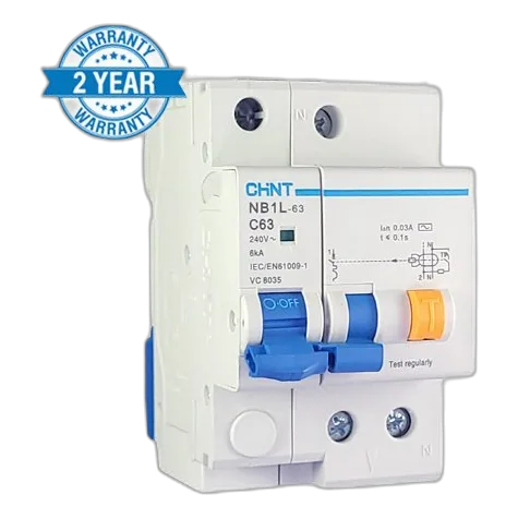 Chint NB1L 2 Pole 6kA 63Amp Earth Leakage + Overload