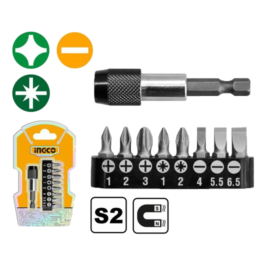 Ingco Aksd0071 9 Piece Screwdriver Bit Set